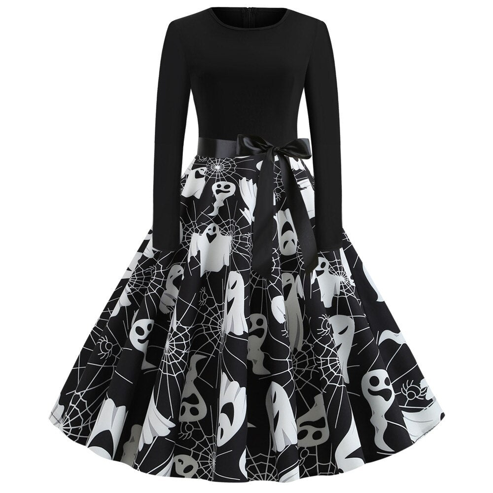 Gothic Karikatur Lange Ärmel Halloween Kostüm Kleid | Mini