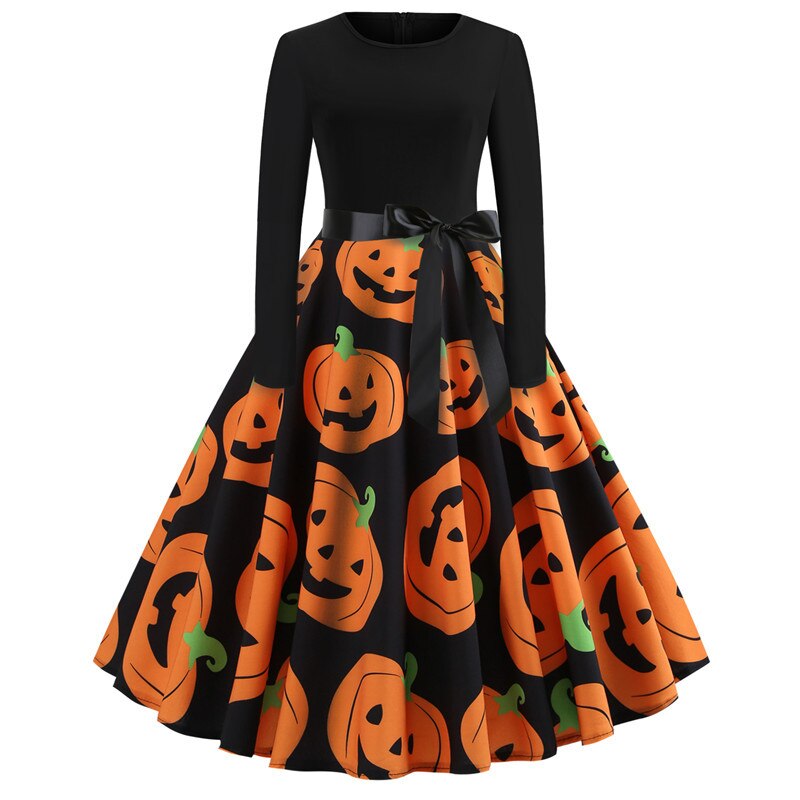 Gothic Karikatur Lange Ärmel Halloween Kostüm Kleid | Mini