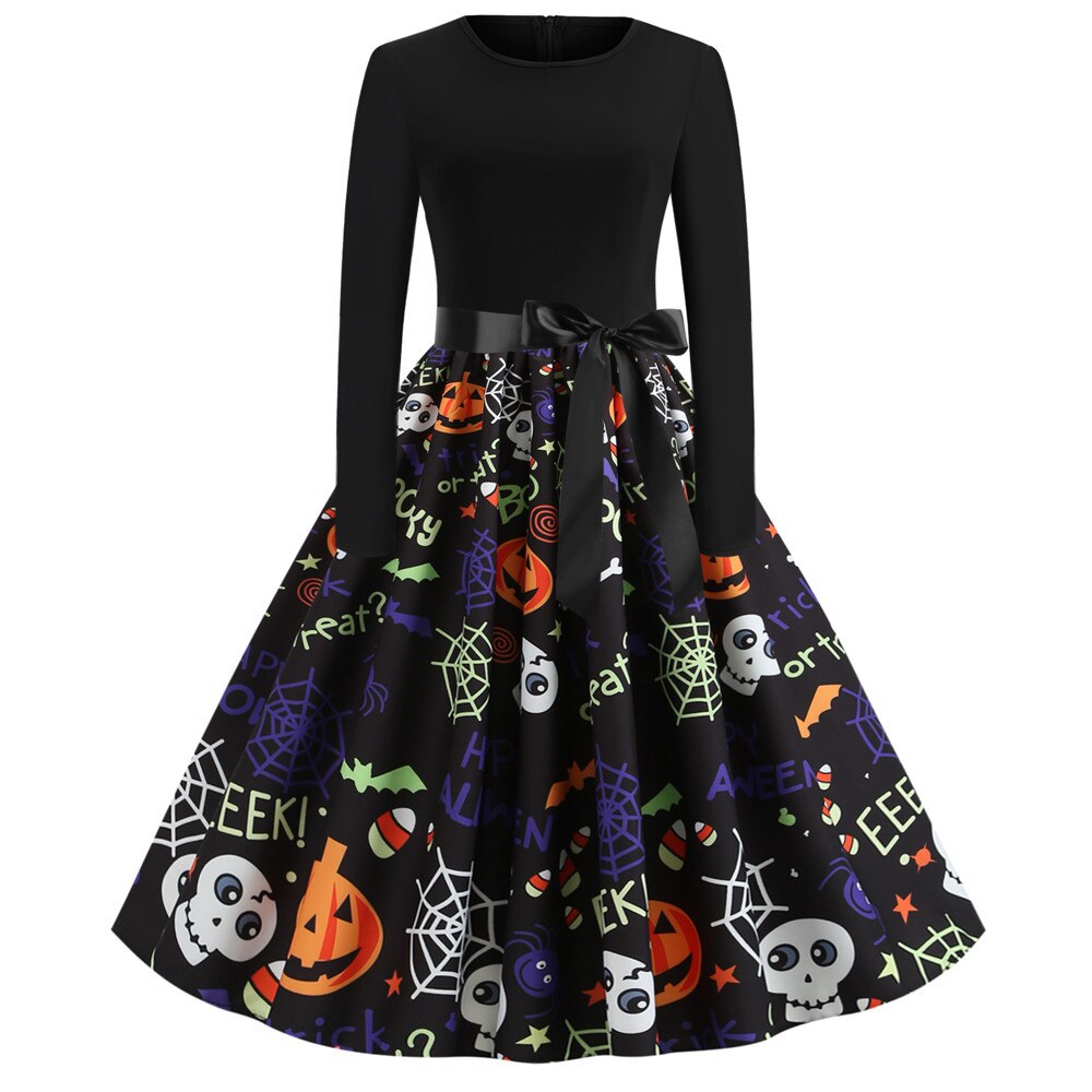 Gothic Karikatur Lange Ärmel Halloween Kostüm Kleid | Mini