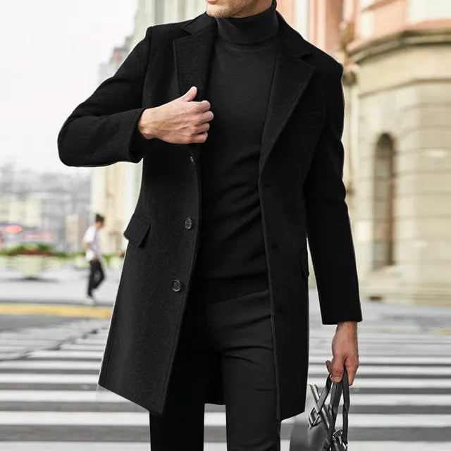 Herren Klassischer langer Trench Mantel | Knopf Daunen