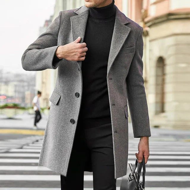 Herren Klassischer langer Trench Mantel | Knopf Daunen
