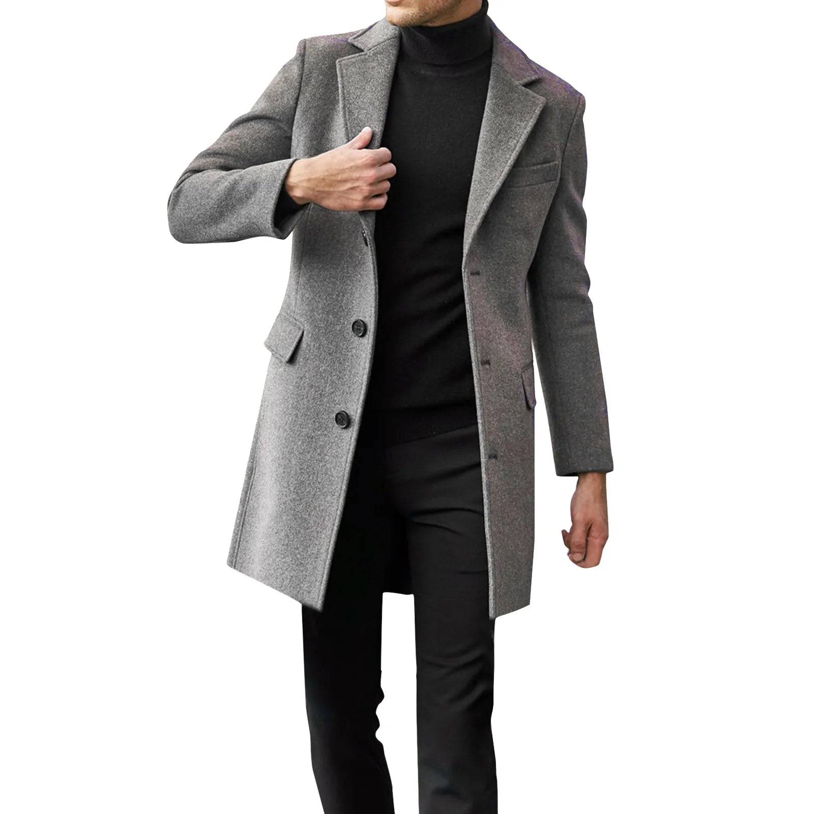 Herren Klassischer langer Trench Mantel | Knopf Daunen