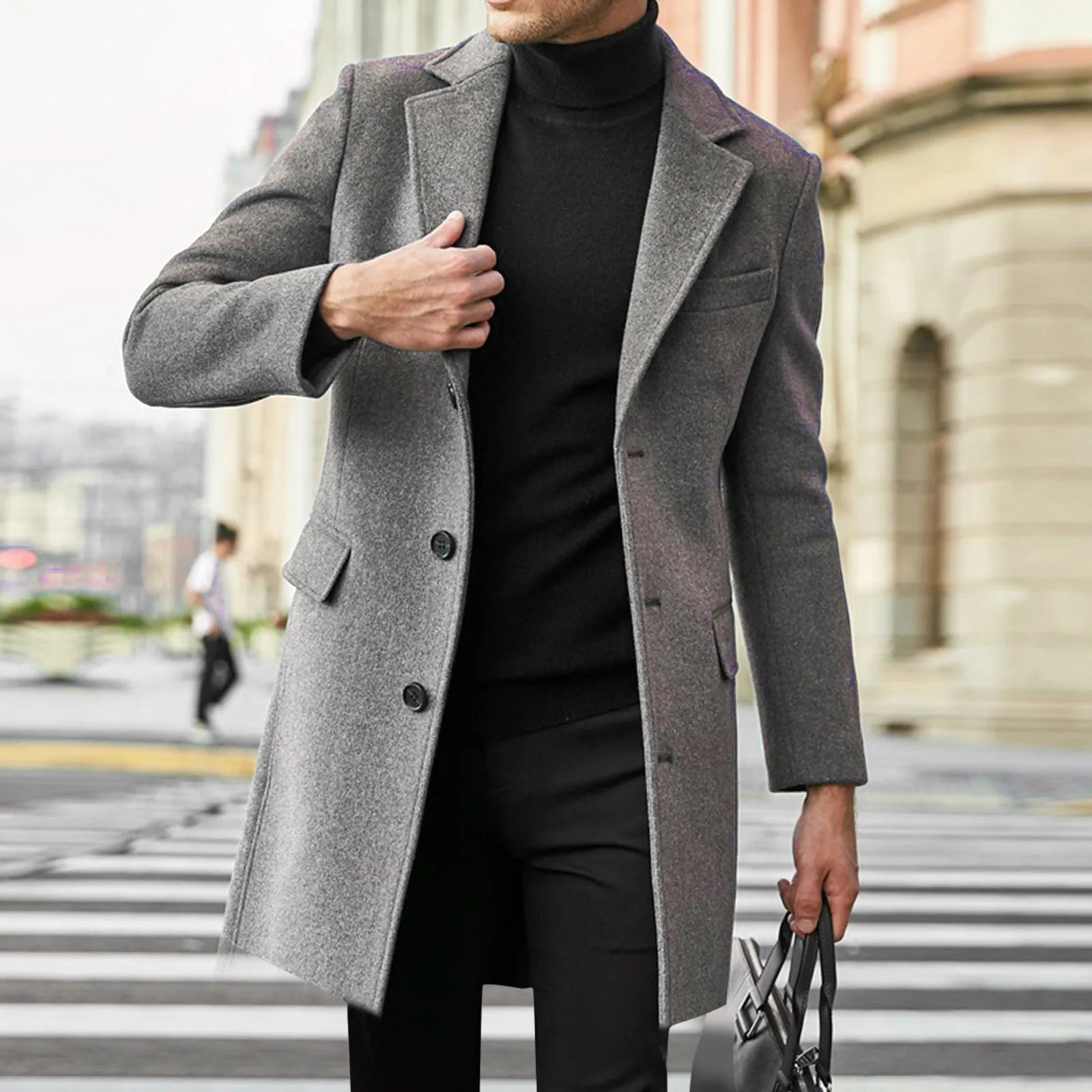 Herren Klassischer langer Trench Mantel | Knopf Daunen
