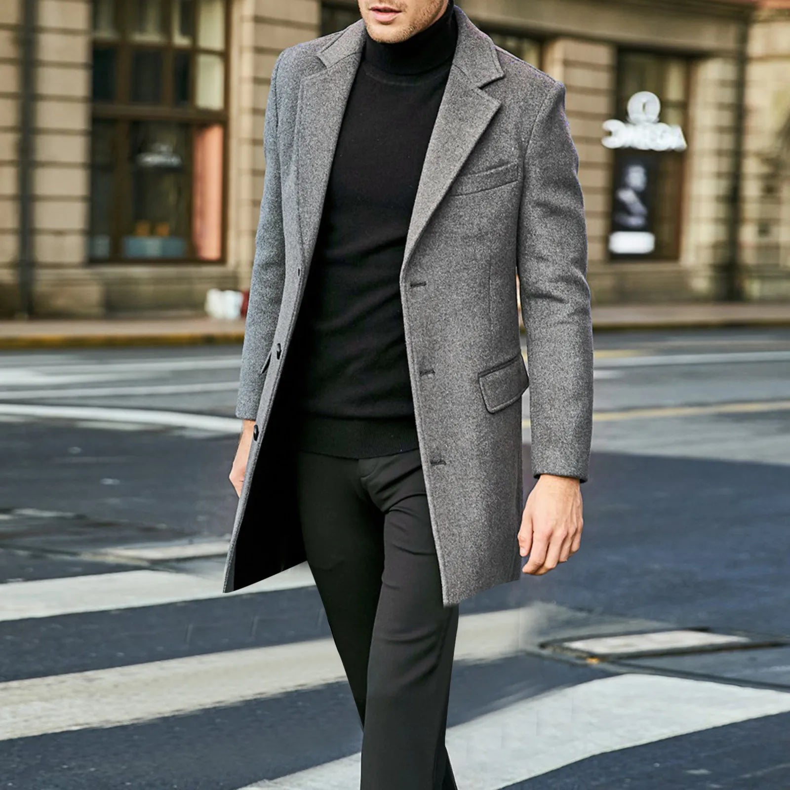 Herren Klassischer langer Trench Mantel | Knopf Daunen