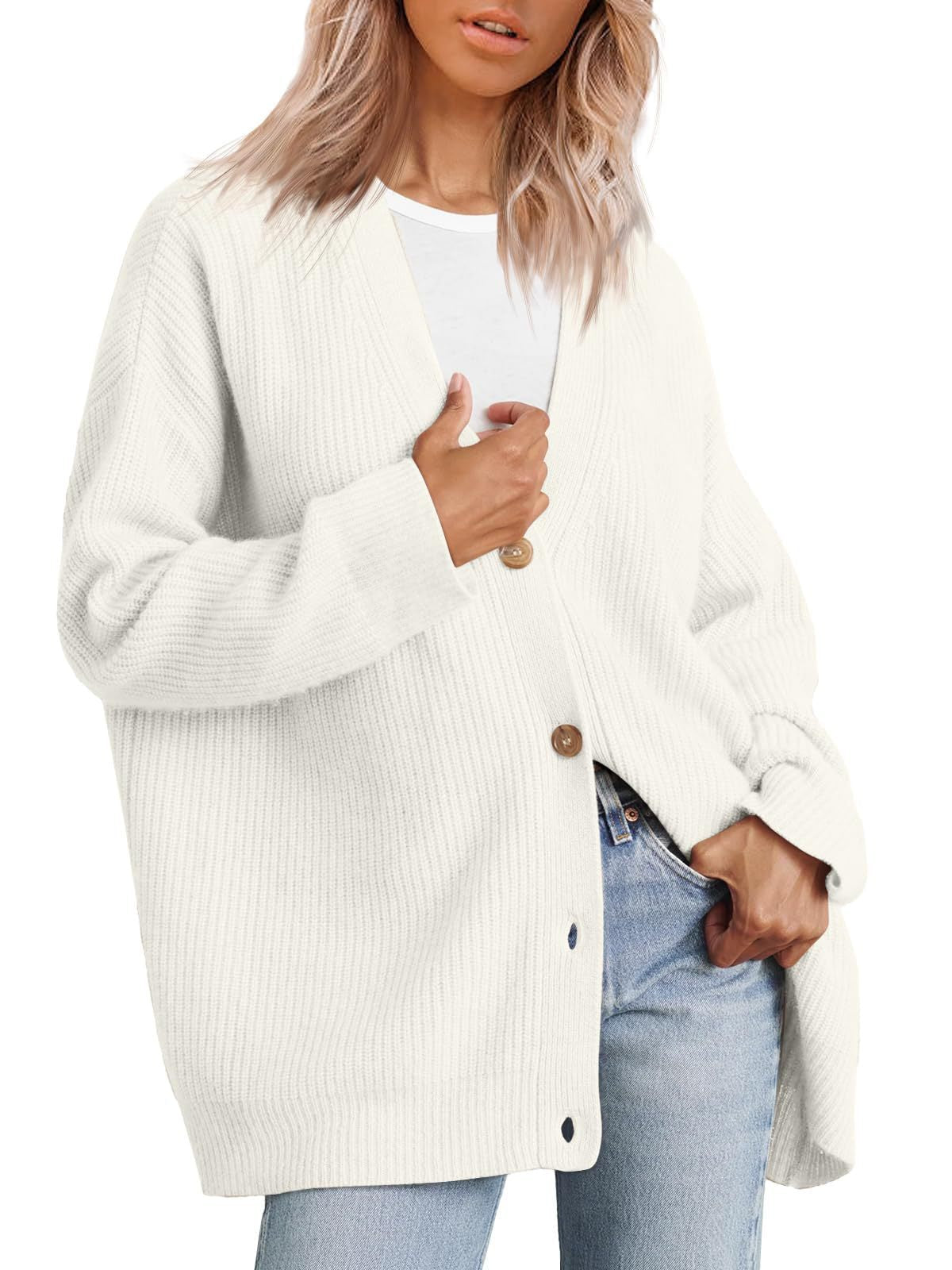 Damen Strickjacke mit V-Ausschnitt und Knöpfen | Lange Ärmel
