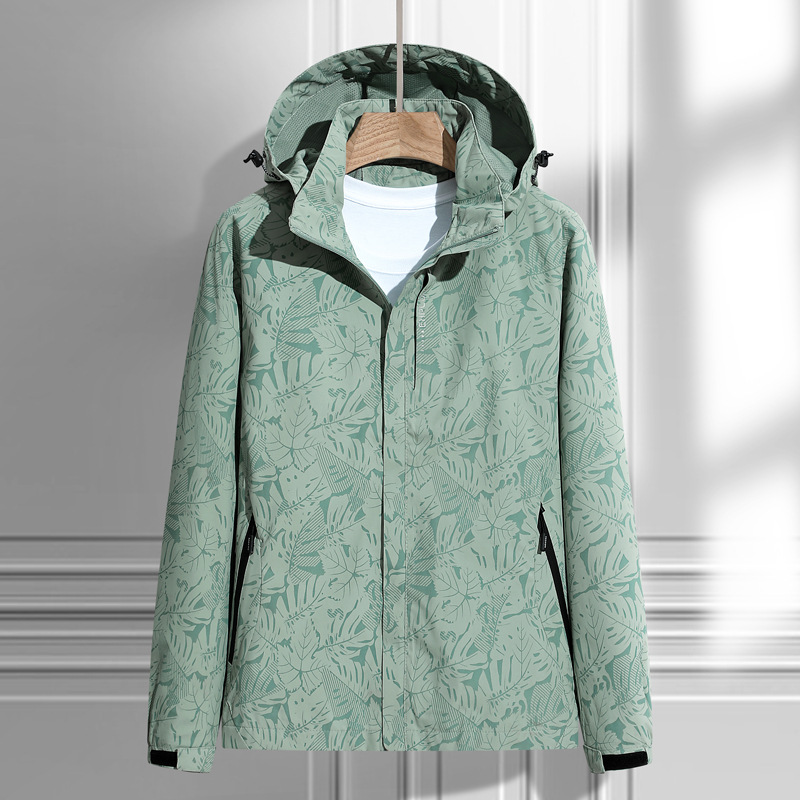 Damen bedruckte Reißverschluss-Winterjacke | Kapuze
