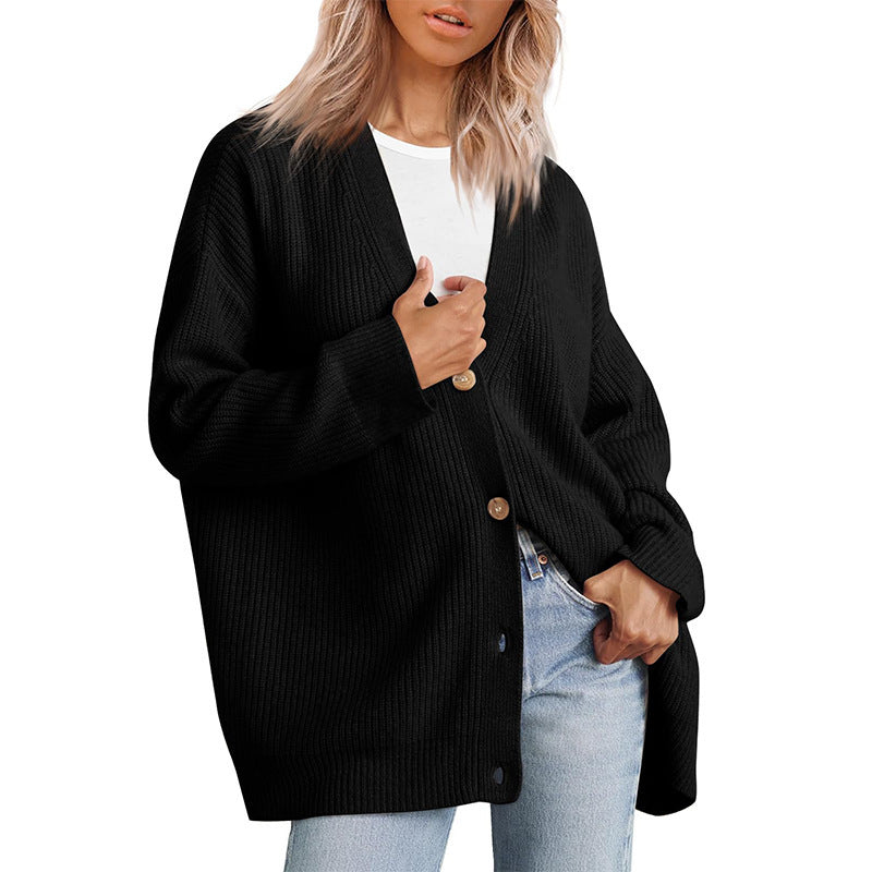 Damen Strickjacke mit V-Ausschnitt und Knöpfen | Lange Ärmel