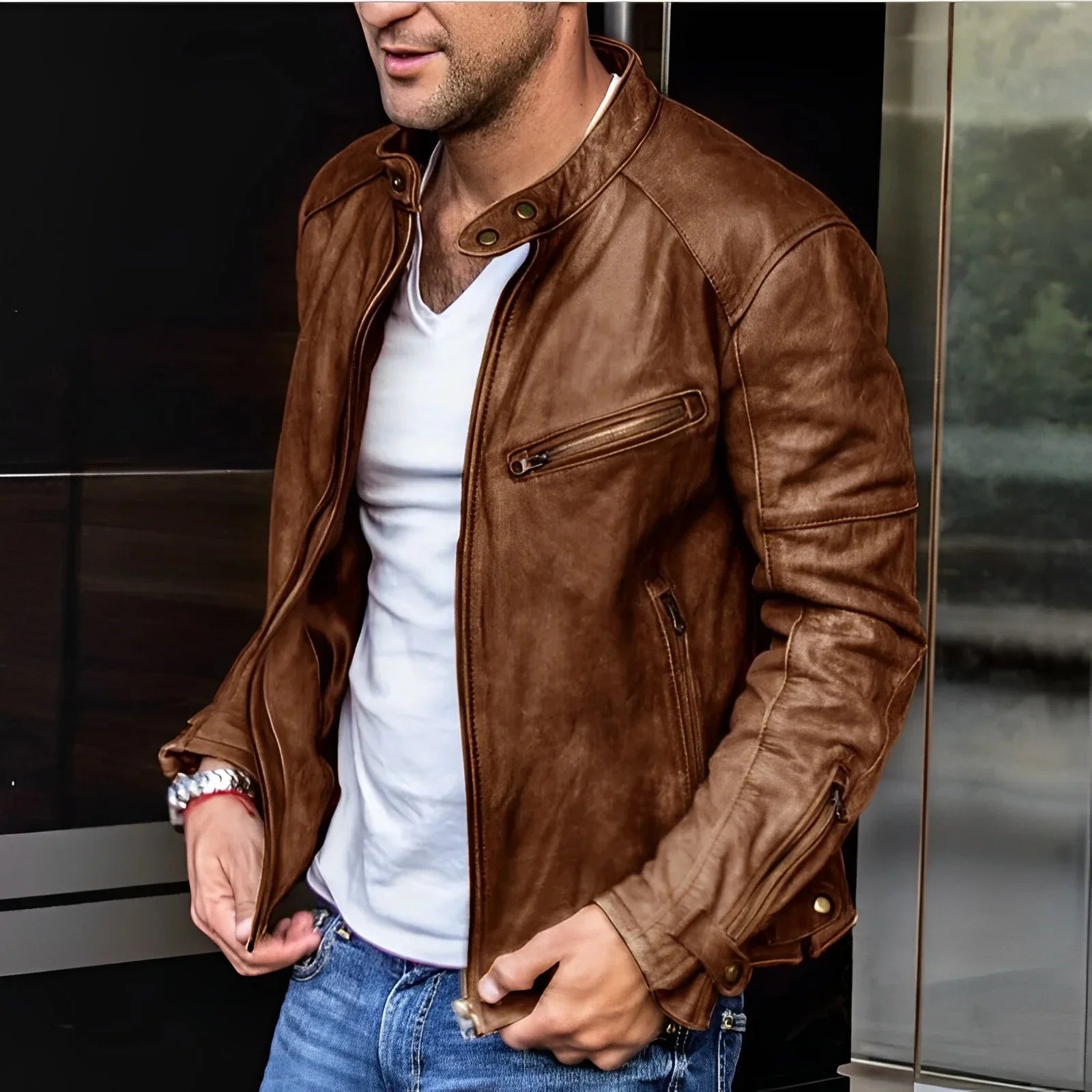 Herren Langarm Bikerjacke | Reißverschluss