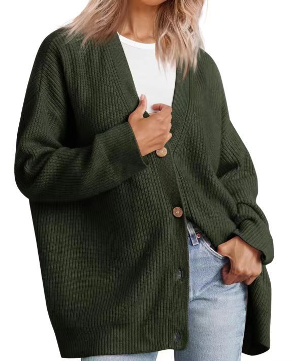 Damen Strickjacke mit V-Ausschnitt und Knöpfen | Lange Ärmel