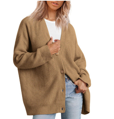 Damen Strickjacke mit V-Ausschnitt und Knöpfen | Lange Ärmel