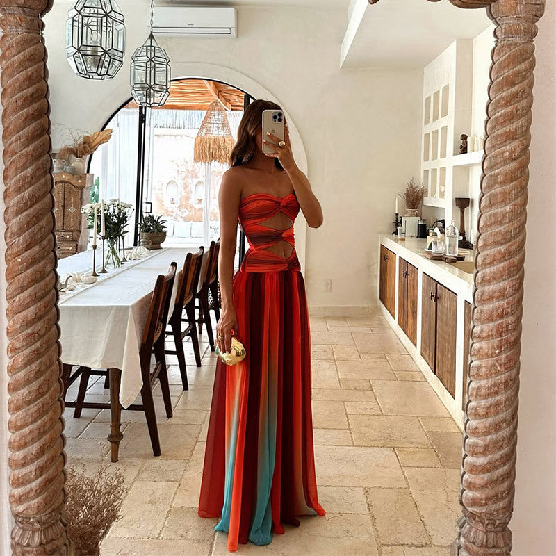 Damen Stylisch Ombre Schulterfrei Hochzeitsgast Kleid | Maxi