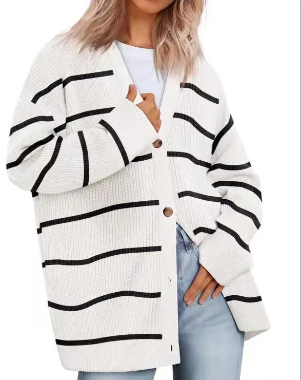 Damen Strickjacke mit V-Ausschnitt und Knöpfen | Lange Ärmel