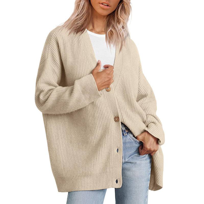 Damen Strickjacke mit V-Ausschnitt und Knöpfen | Lange Ärmel