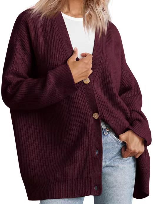 Damen Strickjacke mit V-Ausschnitt und Knöpfen | Lange Ärmel