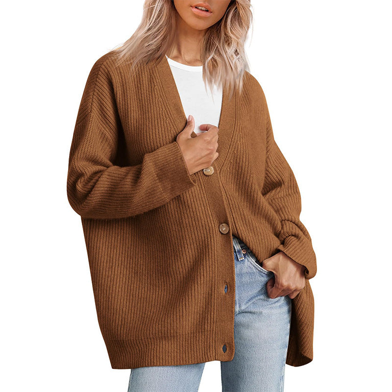 Damen Strickjacke mit V-Ausschnitt und Knöpfen | Lange Ärmel