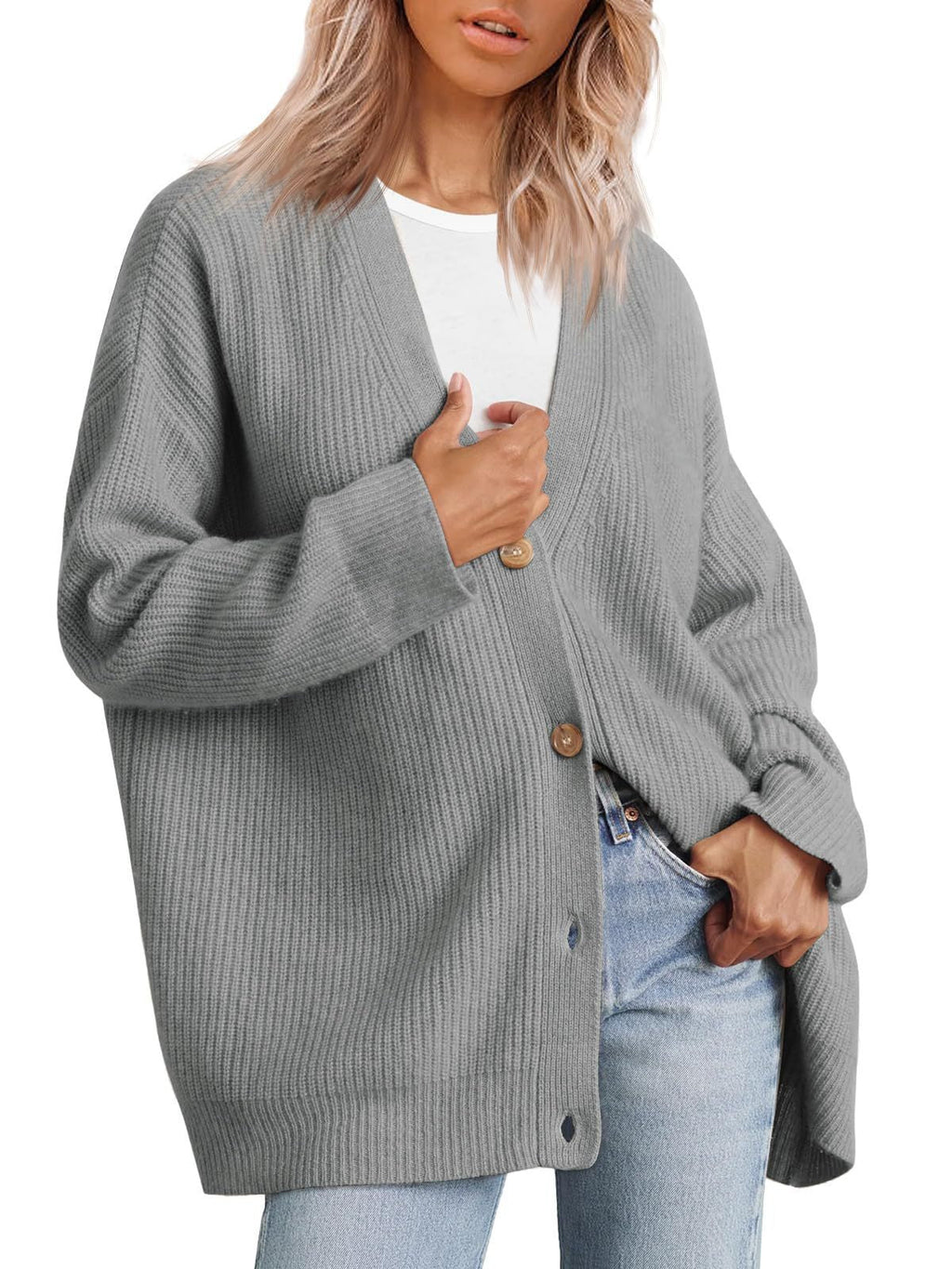 Damen Strickjacke mit V-Ausschnitt und Knöpfen | Lange Ärmel