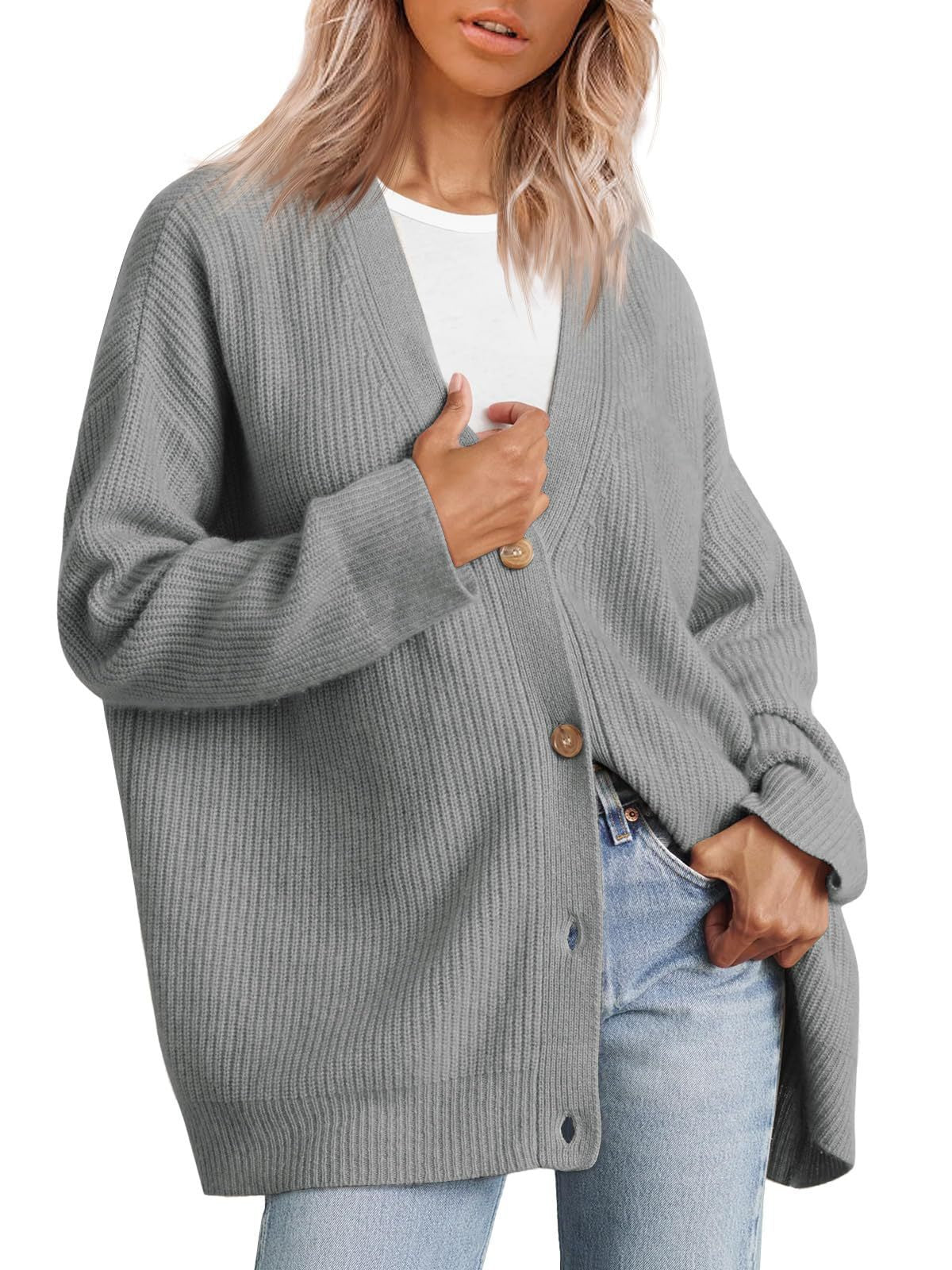 Damen Strickjacke mit V-Ausschnitt und Knöpfen | Lange Ärmel