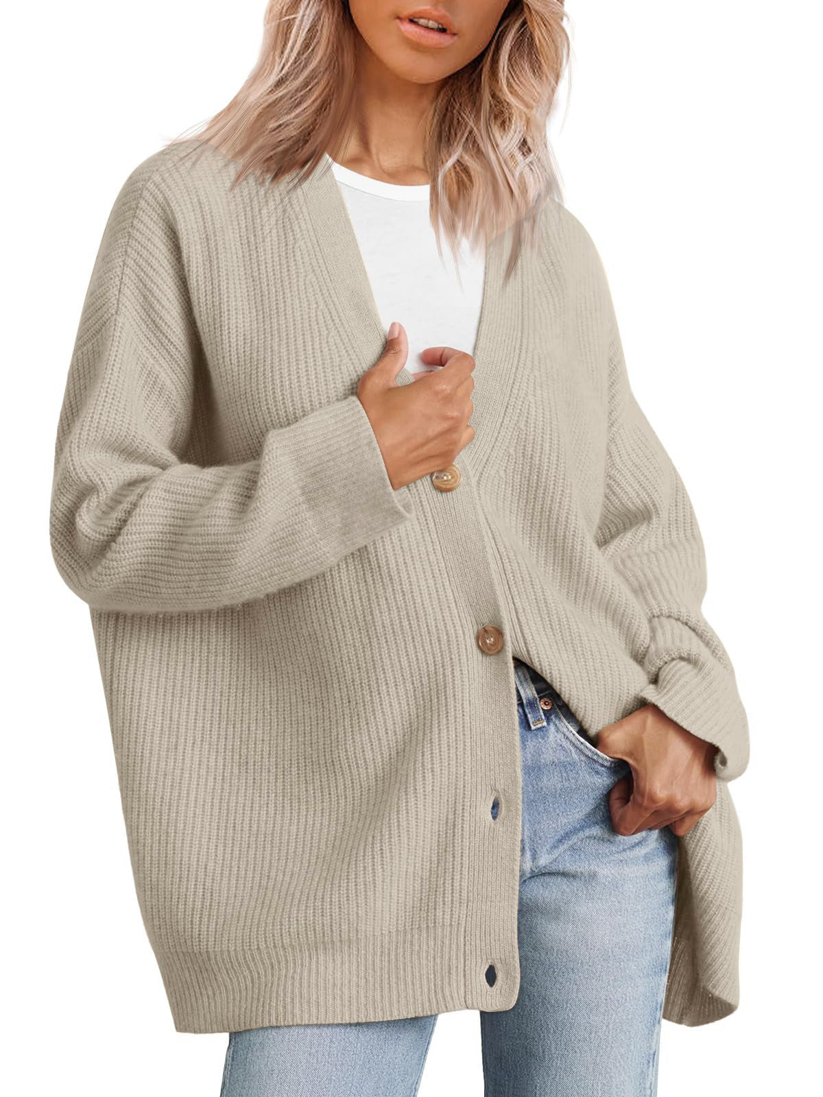 Damen Strickjacke mit V-Ausschnitt und Knöpfen | Lange Ärmel