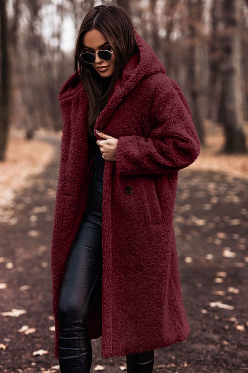 Teddy Mantel Damen mit Kapuze | Lang