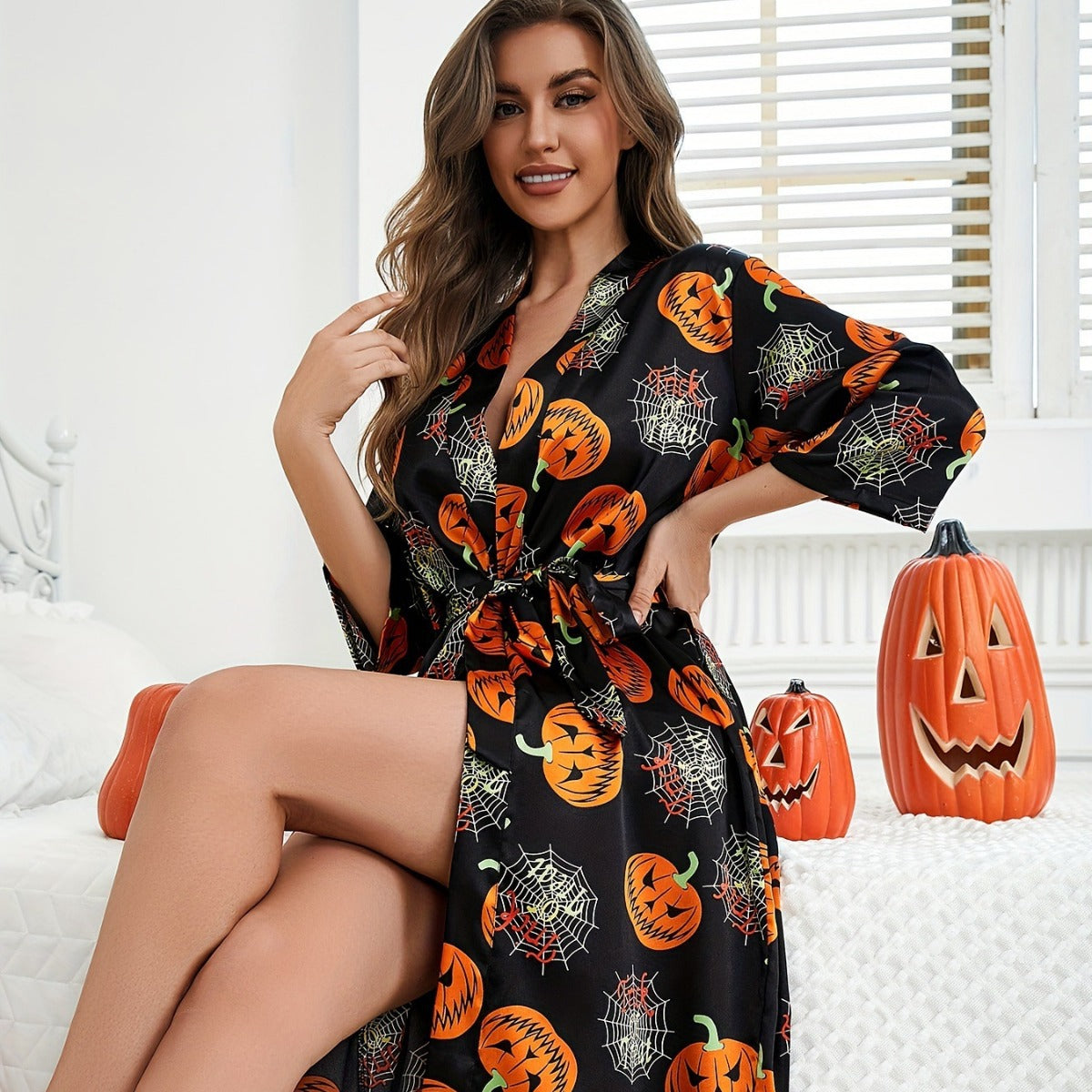 Gespenstisches Kürbis-Muster Halloween Kostüm Robe