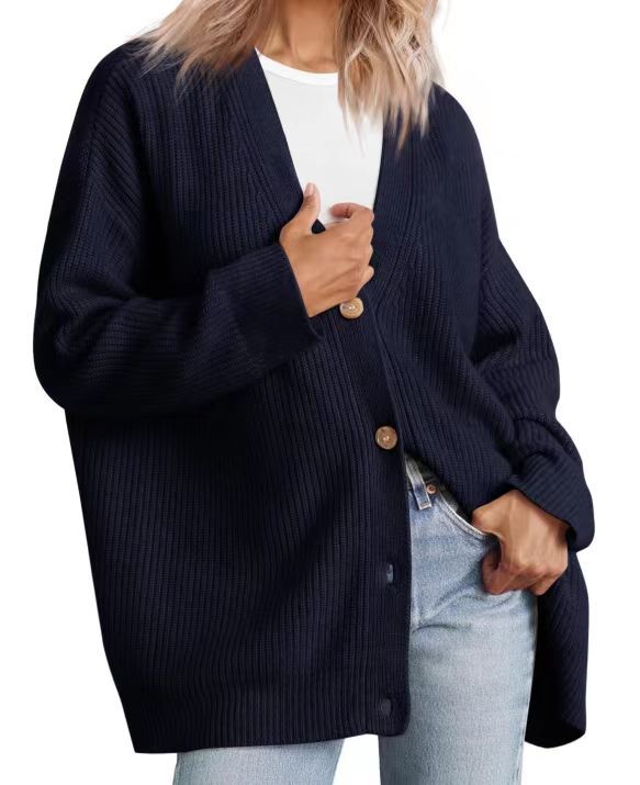 Damen Strickjacke mit V-Ausschnitt und Knöpfen | Lange Ärmel