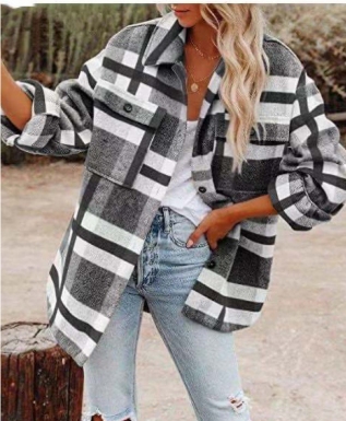 Damen Warme Knopf Daunen Kariert Hemd Jacke | Winter