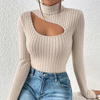 Damen Gerippter Rollkragenpullover | Hohle Truhe