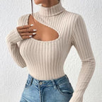 Damen Gerippter Rollkragenpullover | Hohle Truhe