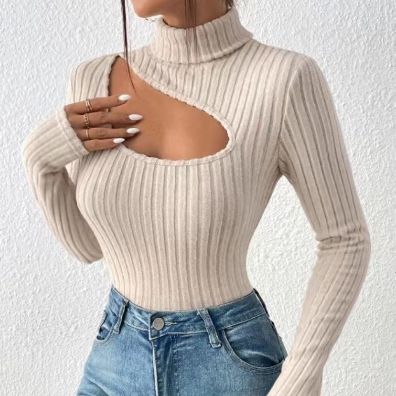 Damen Gerippter Rollkragenpullover | Hohle Truhe