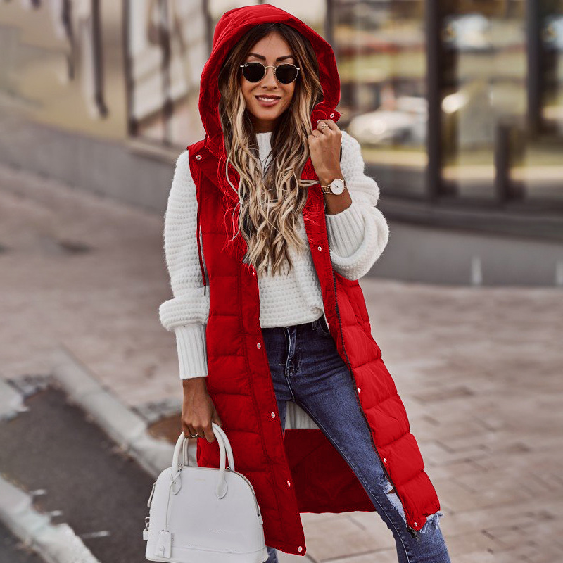 Lange Kapuzenweste für Damen | Winter