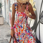 Damen Modernes Bedrucktes ärmelloses Ibiza Kleid | Maxi