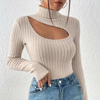 Damen Gerippter Rollkragenpullover | Hohle Truhe