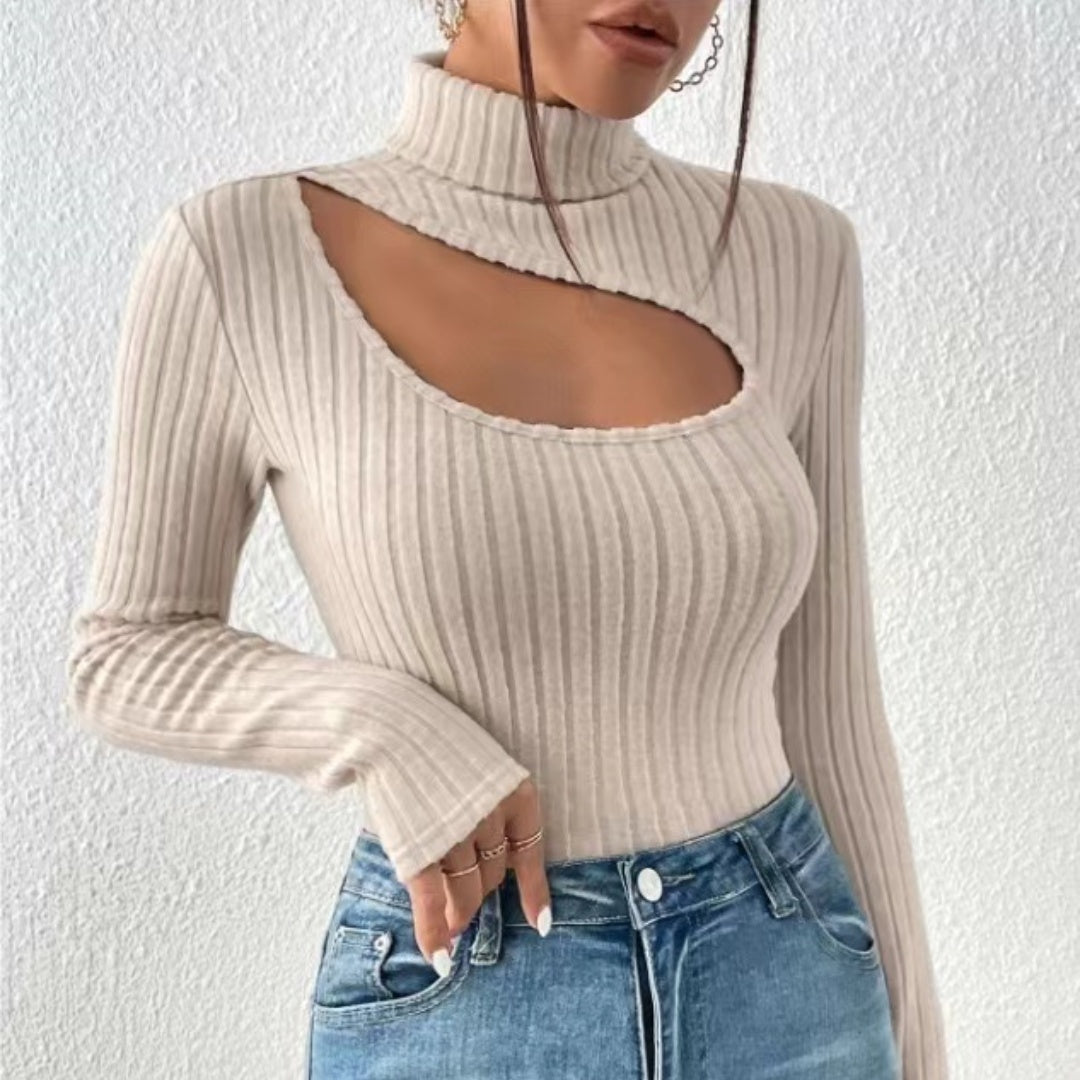 Damen Gerippter Rollkragenpullover | Hohle Truhe