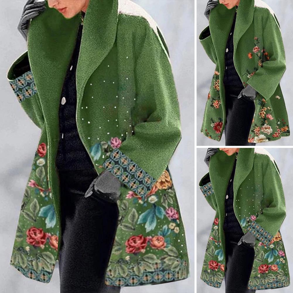 Damen Lange Winter Bedruckter Mantel | Warm