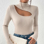 Damen Gerippter Rollkragenpullover | Hohle Truhe