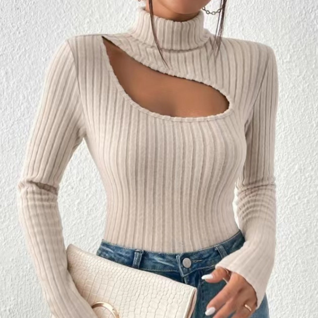 Damen Gerippter Rollkragenpullover | Hohle Truhe