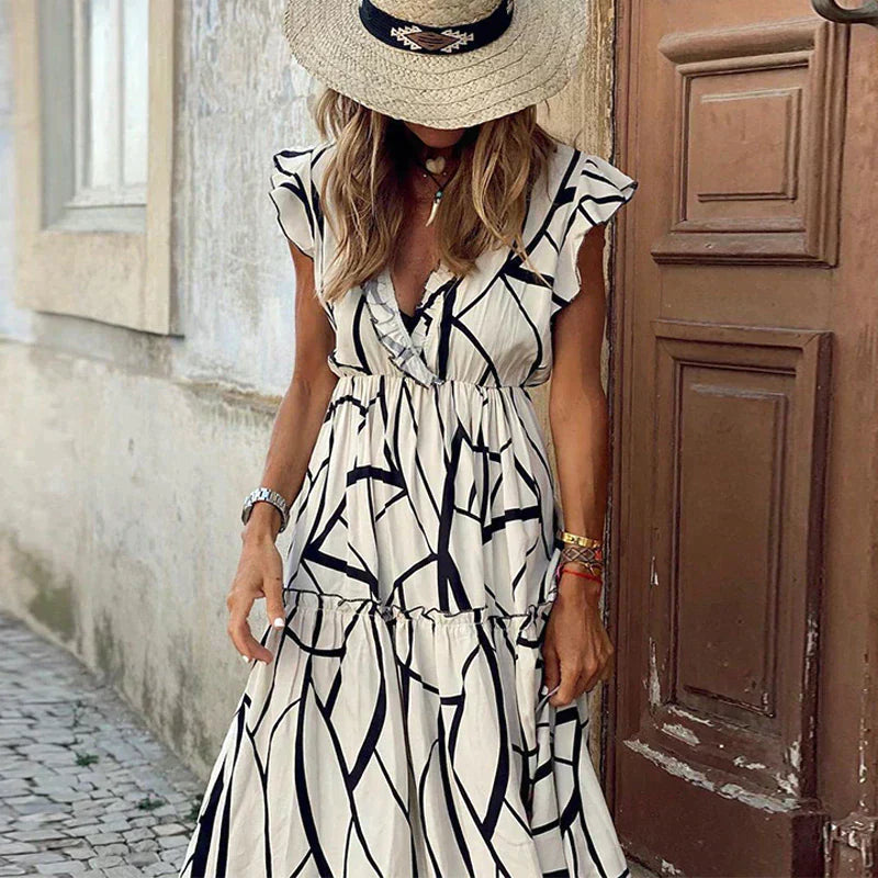 Damen Modernes Bedrucktes ärmelloses Ibiza Kleid | Maxi