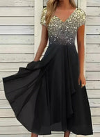 Marigon | Damen Hochzeit Abendkleid mit Glitzer | Maxi