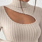 Damen Gerippter Rollkragenpullover | Hohle Truhe