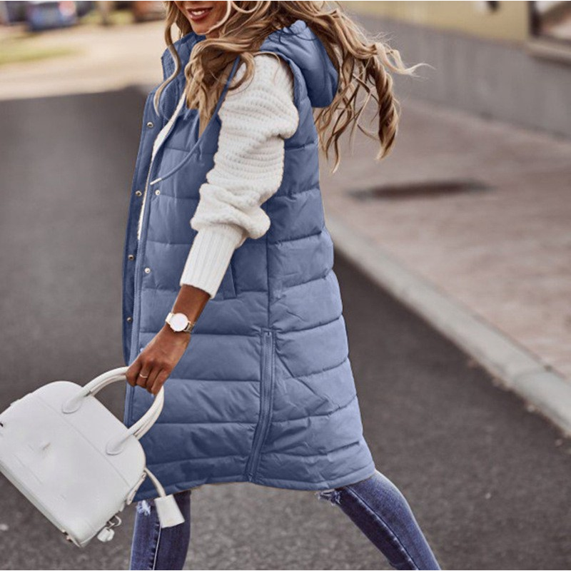 Lange Kapuzenweste für Damen | Winter