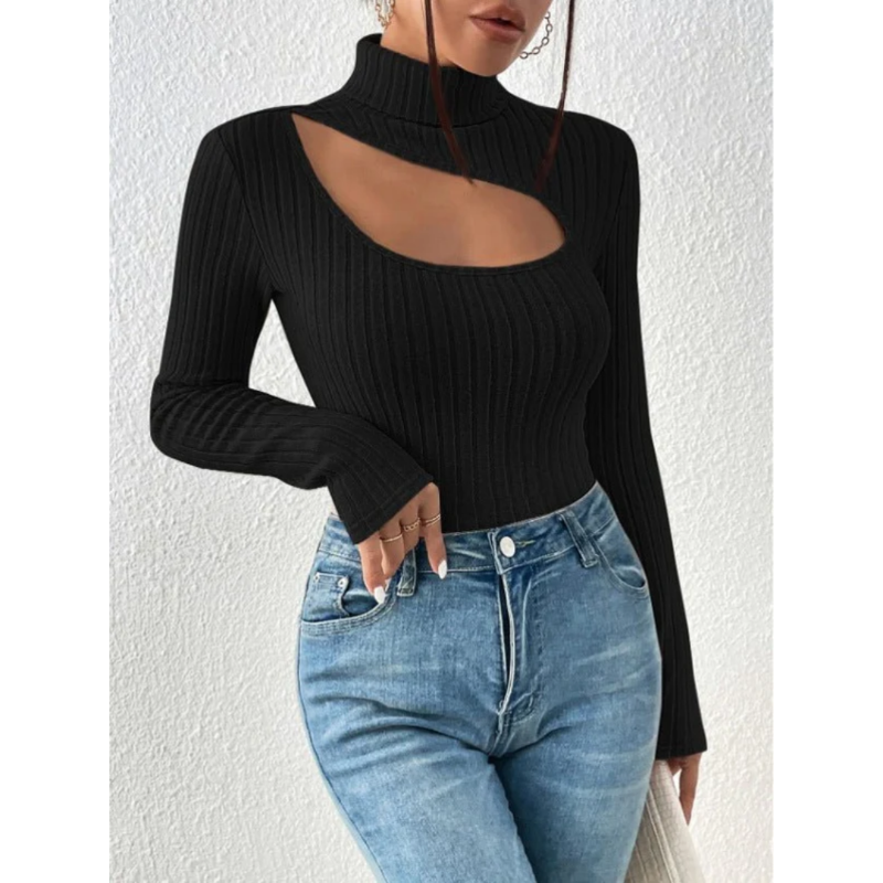 Damen Gerippter Rollkragenpullover | Hohle Truhe
