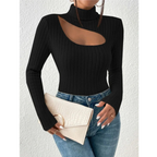 Damen Gerippter Rollkragenpullover | Hohle Truhe