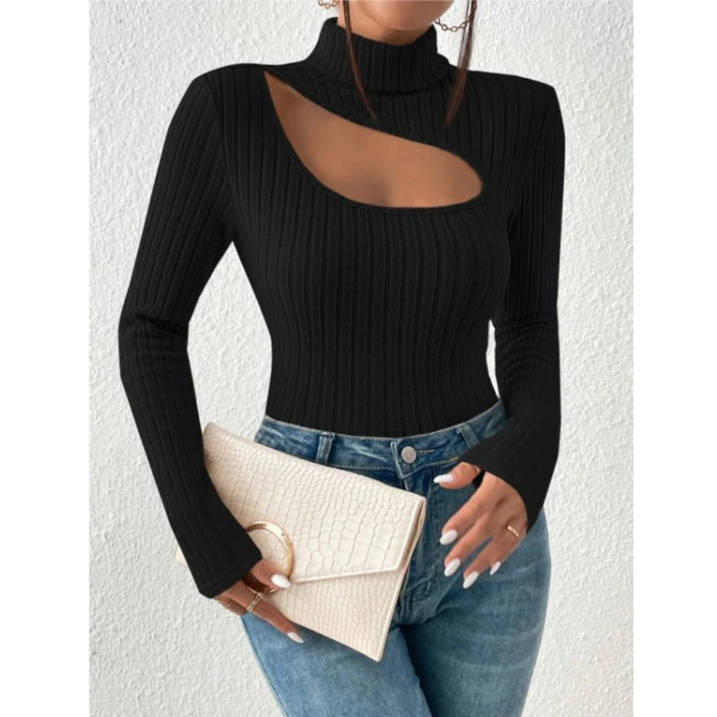 Damen Gerippter Rollkragenpullover | Hohle Truhe