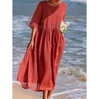 Damen Lose Besticktes Rundhalsausschnitt Kleid | Maxi