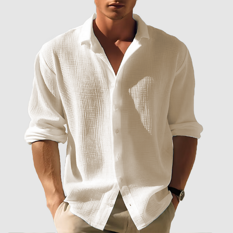 Frederik | Einfarbiges langärmeliges Button-Down-Saum