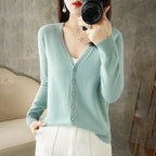 Damen Warme Strickjacke mit V-Ausschnitt | Knopf Daunen