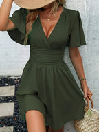 Winslet | Kleid mit geraffter Taille und V-Ausschnitt