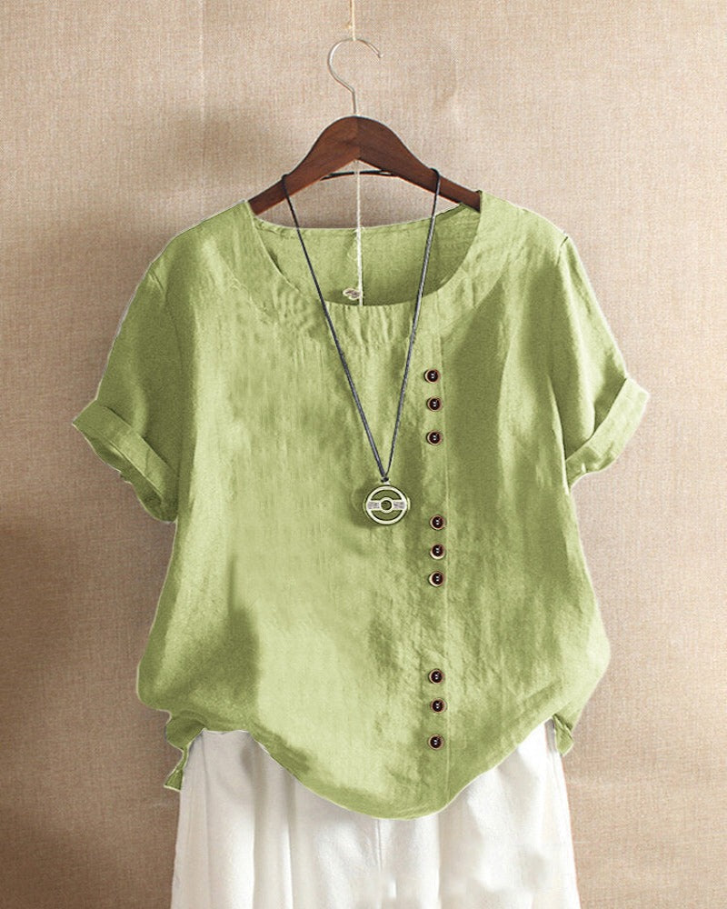 Kelly | Einfarbiges Kurzarm-Bluse mit Rundhalsausschnitt