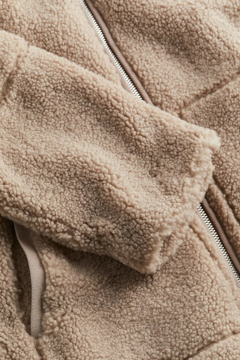 Damen Winter-Teddymantel | Mit Reißverschluss