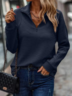 Damen Halber Reißverschluss V Ausschnitt Pullover | Langarm
